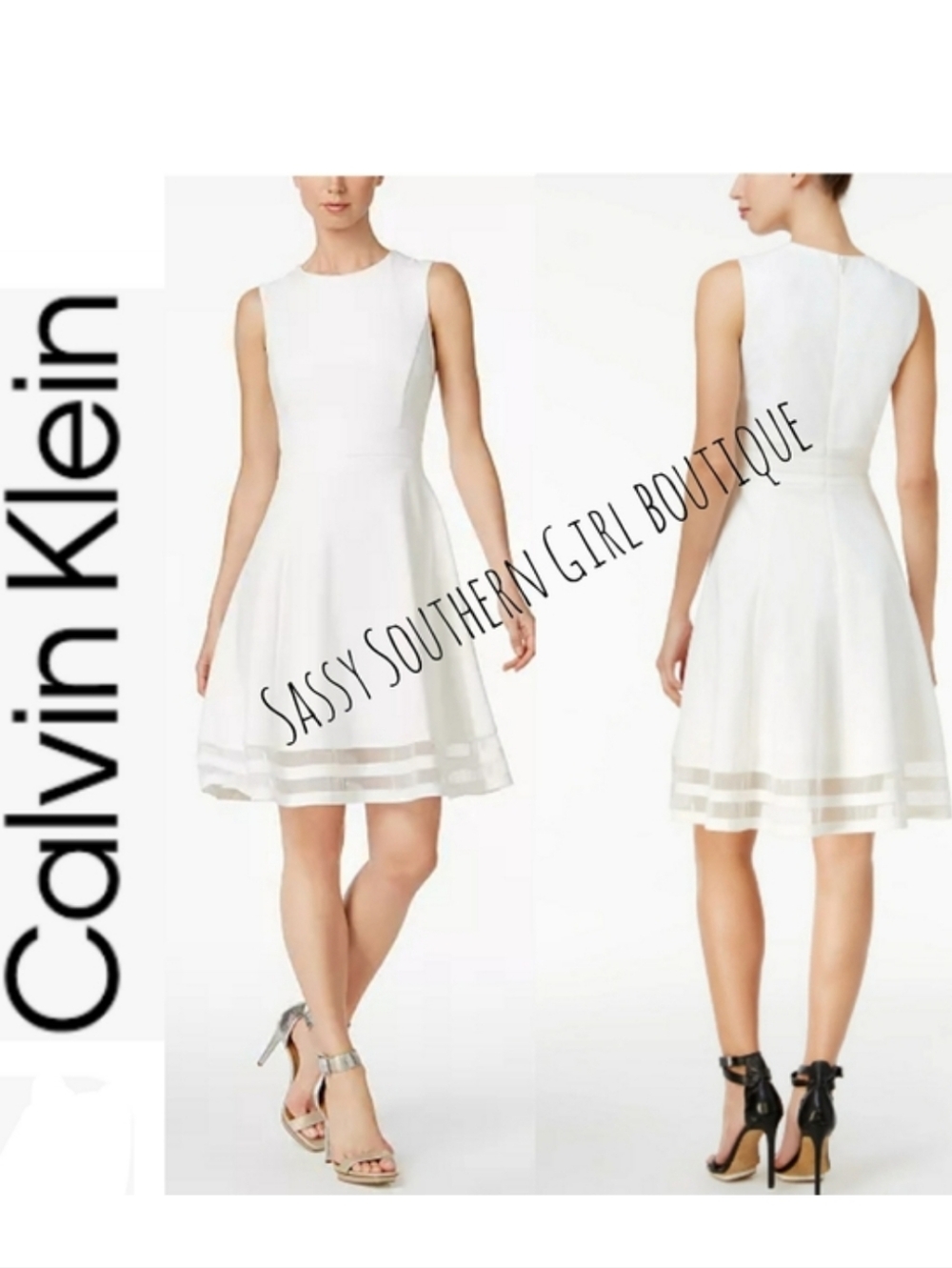 🆕⭐ Calvin Klein white mesh fit and flare dress